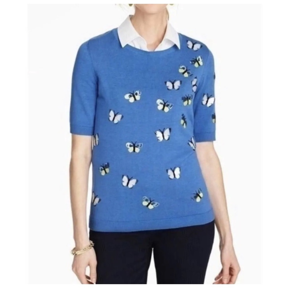 Talbots Sequin Butterfly Sweater Short Sleeved Summer Statement Piece Classic